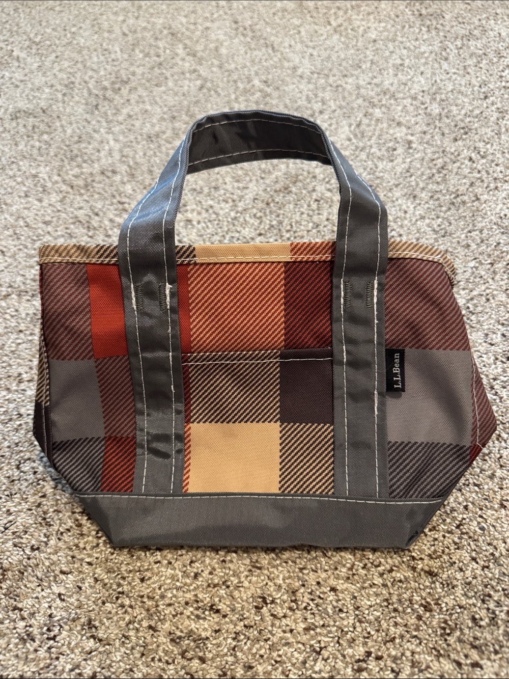 L.L. Bean Women’s Plaid Canvas Hand-bag in Brown, Tan, Rust, and Gray